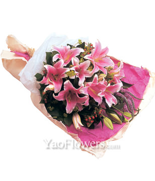 6 Pink Lily, Hypericum, Veronica, Bupleurum, Salal