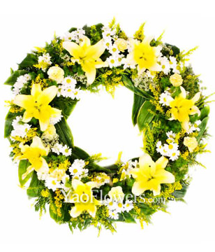 Wreath Of Orchids & Lilies In White 