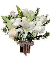 White Lily & Roses In Glass Vase 