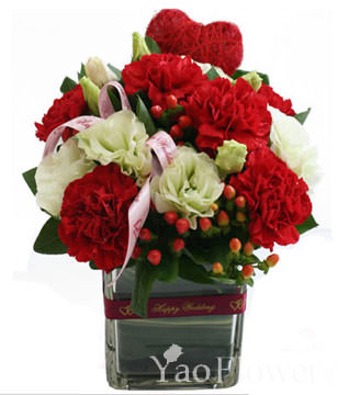 Big red flower carnations . Dragon fruit , Vase Included, To mom