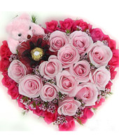 18 red roses,12 pink rose,hearted-shape