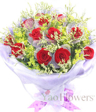 12 red roses individually wrapped , Crystal Grass 