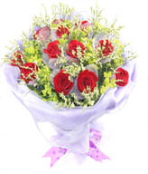 12 red roses individually wrapped , Crystal Grass 