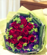 12 red roses, the purple forgot-me-not