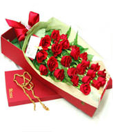 24 Red Roses,Green Leaves,Gift Box Included