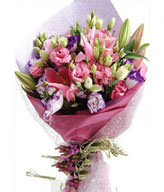 19 Pink Carnations,2 Pink Lilies,Green Leaves