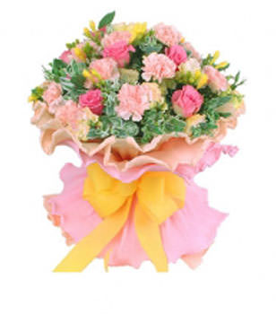 12champagen roses or carnations,9pink roses with green foliages