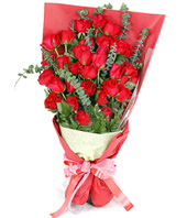 33 Red Roses with rich Eucalyptus