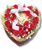 28 Red Roses, A Chocolate, heart-shaped arrangement flowers