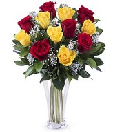 Pretty Lady: 6 red roses and 6 yellow roses
