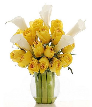 White Lilies and Yellow Roses in a Vase