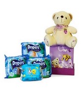 Diapers, Baby Wipes, Teddy Bear in a box