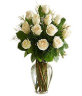 12 stems of white roses in bouquet