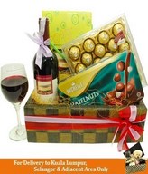 Red Wine, Chocolate & 24pcs Ferrero Rocher in a Basket