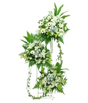 Arrangement of White Gerbera, White Casablanca Lilies, White Chrysan Pom-poms and White Roses