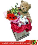 Bouquet with Teddy Bear & Baby Gifts in Decorative Box