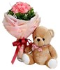 12 Pink Roses Hand Bouquet with Small Bear