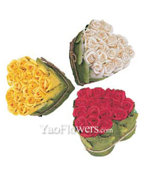 18 Stems Red or White or Yellow Rose in Heart Shape