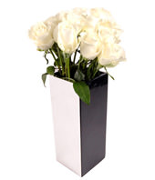 12 White Roses In Vase 