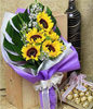 5 Sunflower Handbouquet With Monstera Foliage 