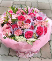 12 Laser roses,20 Pink carnations