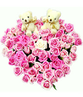 66 Pink roses and a pair of bear