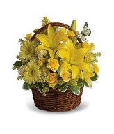Arrangement of Yellow Flowers in a Basket
