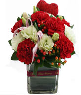 Big red flower carnations . Dragon fruit , Vase Included, To mom
