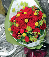 Red carnations, dragon fruit , cockscomb, roses