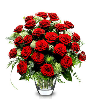 True Love: 24 red roses (Vase included)