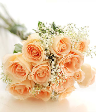 12 Peach Roses Hand Bouquet