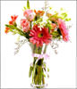 Pink rose 4, pink color flameray gerbera 4,Vase Included