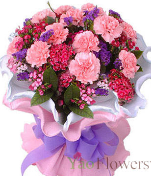 Pink carnation 16, pink plum, forget me not