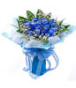 11 blue roses with baby's breath,