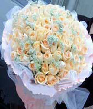A bouquet of 99 champagne roses 