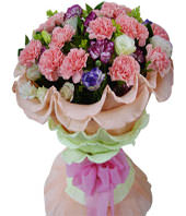 19 purple, white, and pink carnations 
