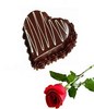 1 KG Heart shape chocolate cake with single red rose