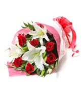 Hand Bouquet of Roses and Lilies