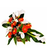 Funeral Bouquet of Orange Gerbera & White Calla Lily with Greens