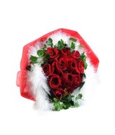 Bouquet of 12 Red Roses with White Feather