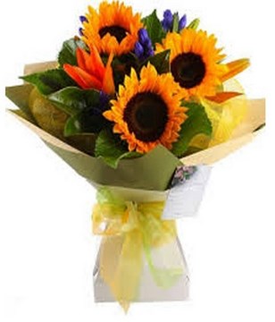 Sunflowers bouquet with Orange Asiatic Lily
