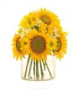Sunflower, Yellow roses with White and Yellow Daisies in a glass vase