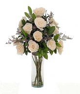 12 White Roses In A Glass Vase