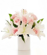 White Lilies and Pink Roses in a Vase