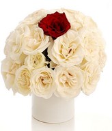 20 White Roses and a Red Rose In A Vase