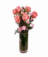 6 Pink Roses and pink carnation in a Vase