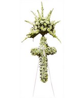 Cross Shaped sympathy wreath with white flowers