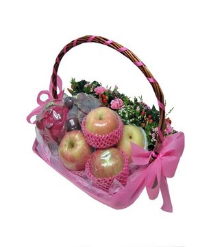 Seasonal fruits basket with flowers