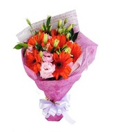 Bouquet of mixed flowers in bold and soft colors