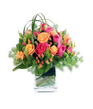 Roses, Berries & Lily Grass in a Vase